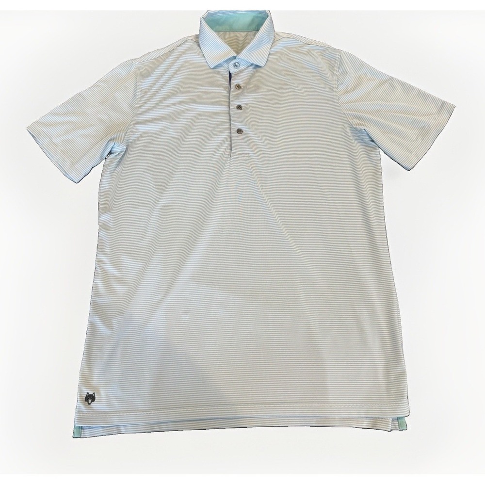 Greyson Mens Polo Shirt Blue Striped Golf Performance Stretch Short Sleeve